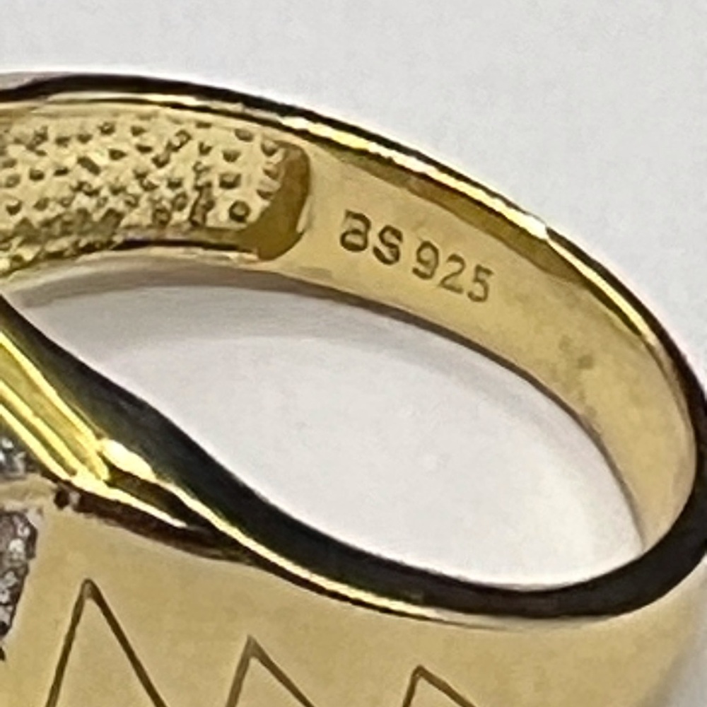 Men's Gold over 925 Sterling Silver Signet Ring with Center Stone CZ Size 9.5 - Picture 9 of 17